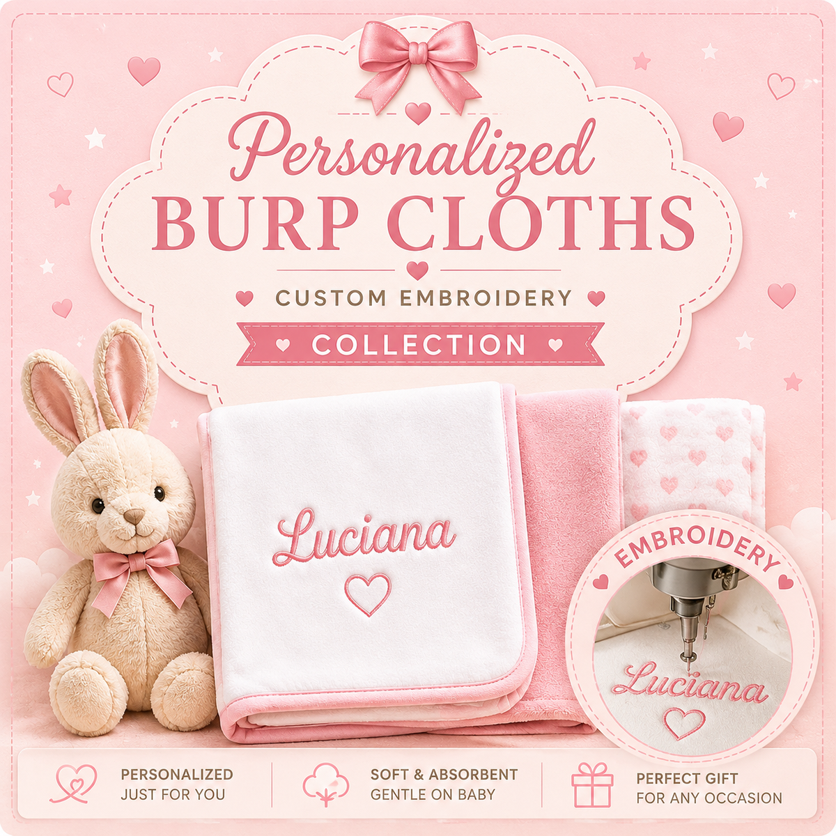 Personalized Burp Cloths 🧵