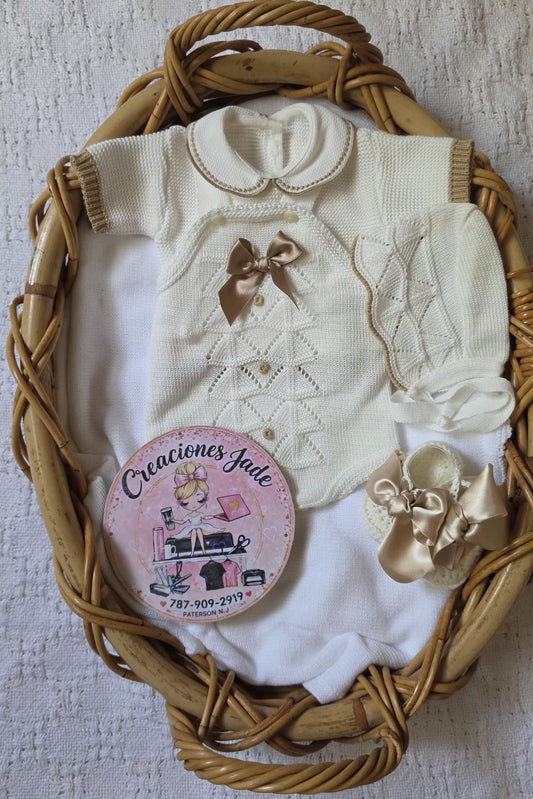 Elegant Bow Knitted Baby Girl Set 🎀
